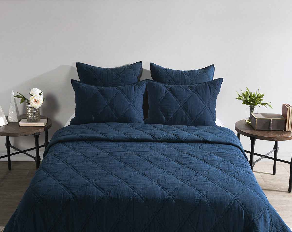 Caleb Hand Stitched Midnight Blue Quilt by Classic Home at Eve Furniture