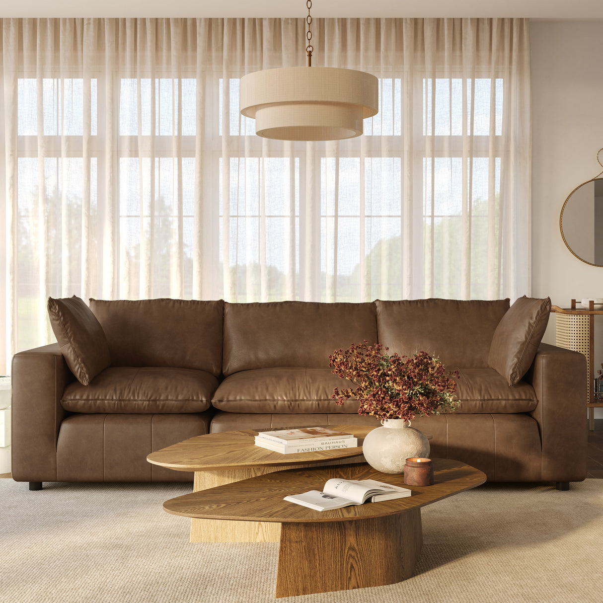 Cali 120" Brown Leather Modular Sofa by TOV Furniture at Eve Furniture