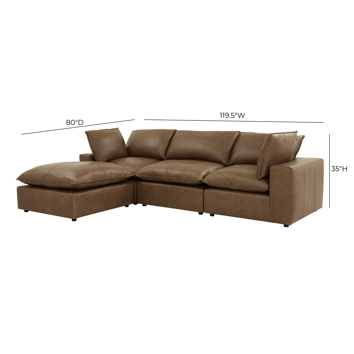 Cali 4-Piece Brown Leather Modular Sectional by TOV Furniture at Eve Furniture