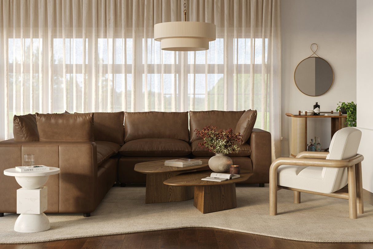 Cali 5-Piece Brown Leather Modular L-Sectional by TOV Furniture at Eve Furniture