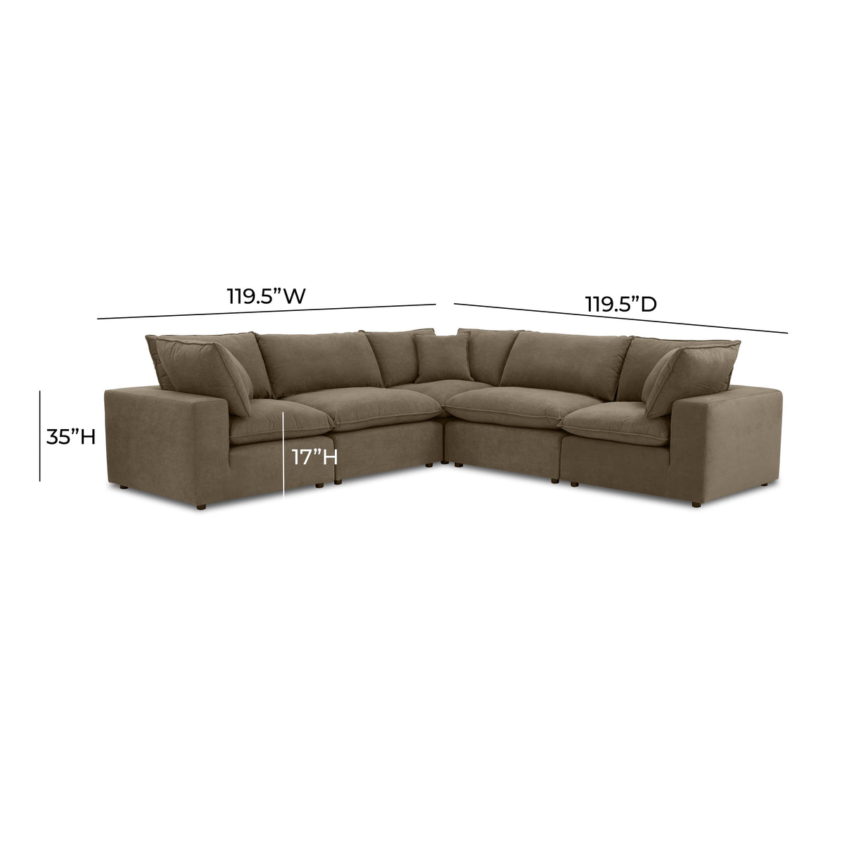 Cali 5-Piece Chocolate Brown Performance Velvet L-Sectional by TOV Furniture at Eve Furniture