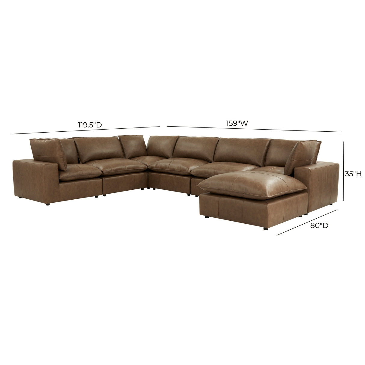 Cali 7-Piece Brown Leather Modular Large Chaise Sectional by TOV Furniture at Eve Furniture
