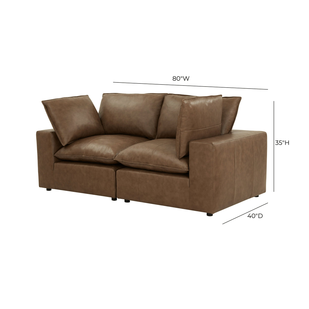 Cali 80" Brown Leather Modular Loveseat by TOV Furniture at Eve Furniture