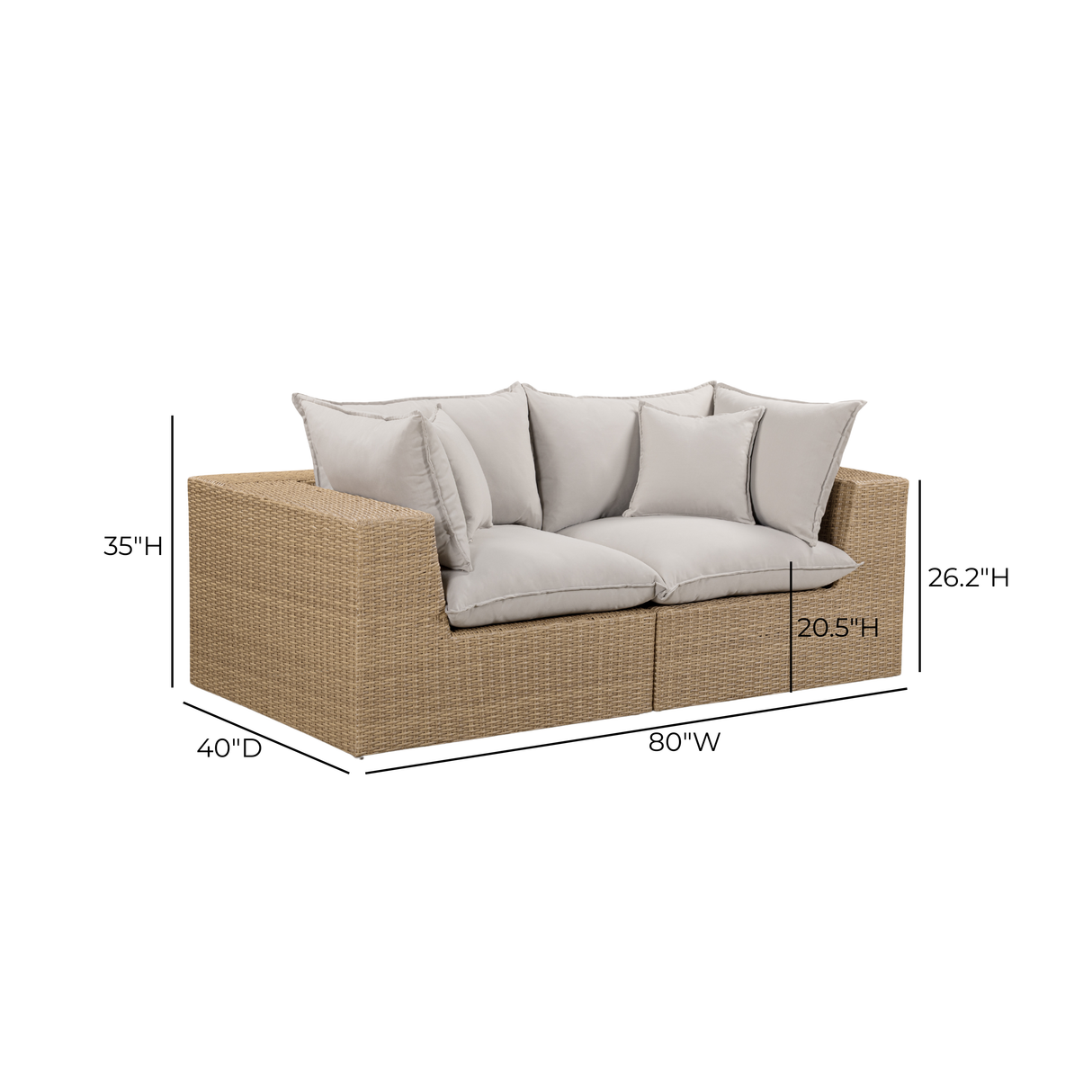 Cali 80" Performance Fabric & Wicker Outdoor Loveseat by TOV Furniture at Eve Furniture