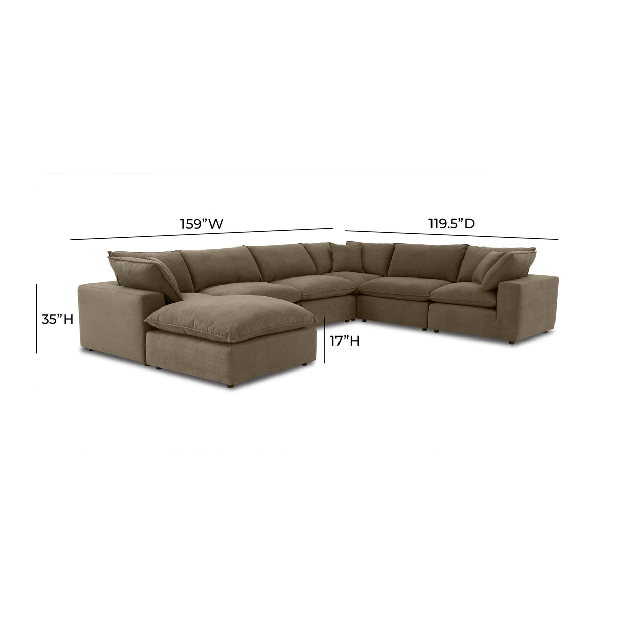 Cali Chocolate Brown Performance Velvet Large Chaise Sectional by TOV Furniture at Eve Furniture