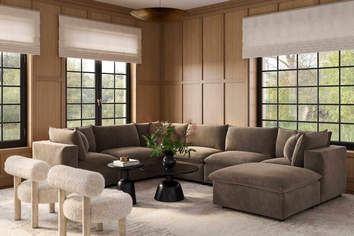 Cali Chocolate Brown Performance Velvet Large Chaise Sectional by TOV Furniture at Eve Furniture