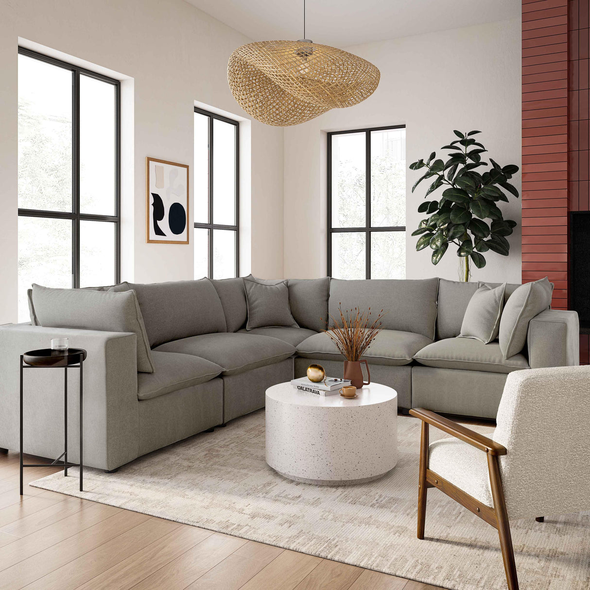 Cali Performance Fabric Modular 5-Piece L-Sectional by TOV Furniture at Eve Furniture