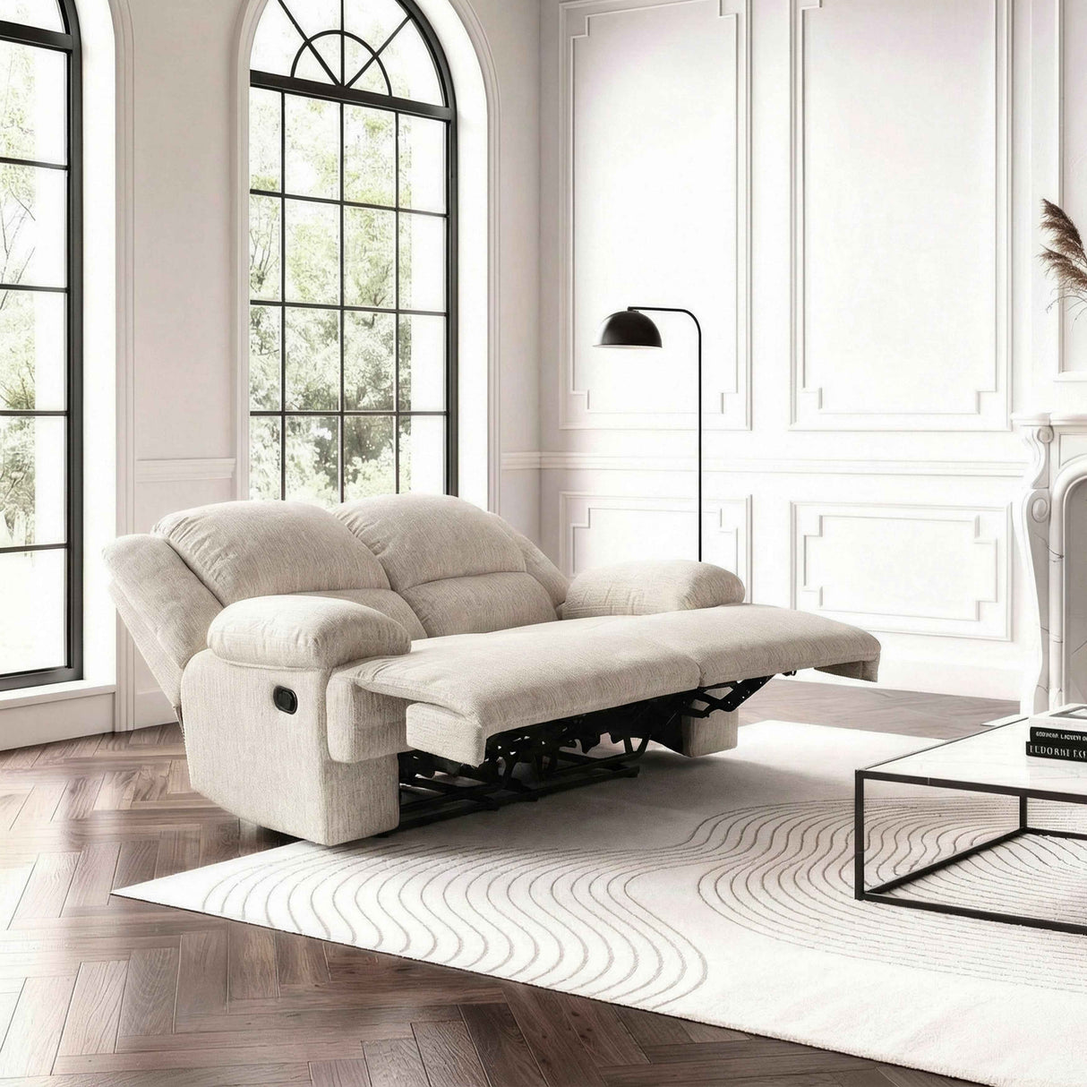 Caliber Beige Double Reclining Loveseat by Homelegance at Eve Furniture