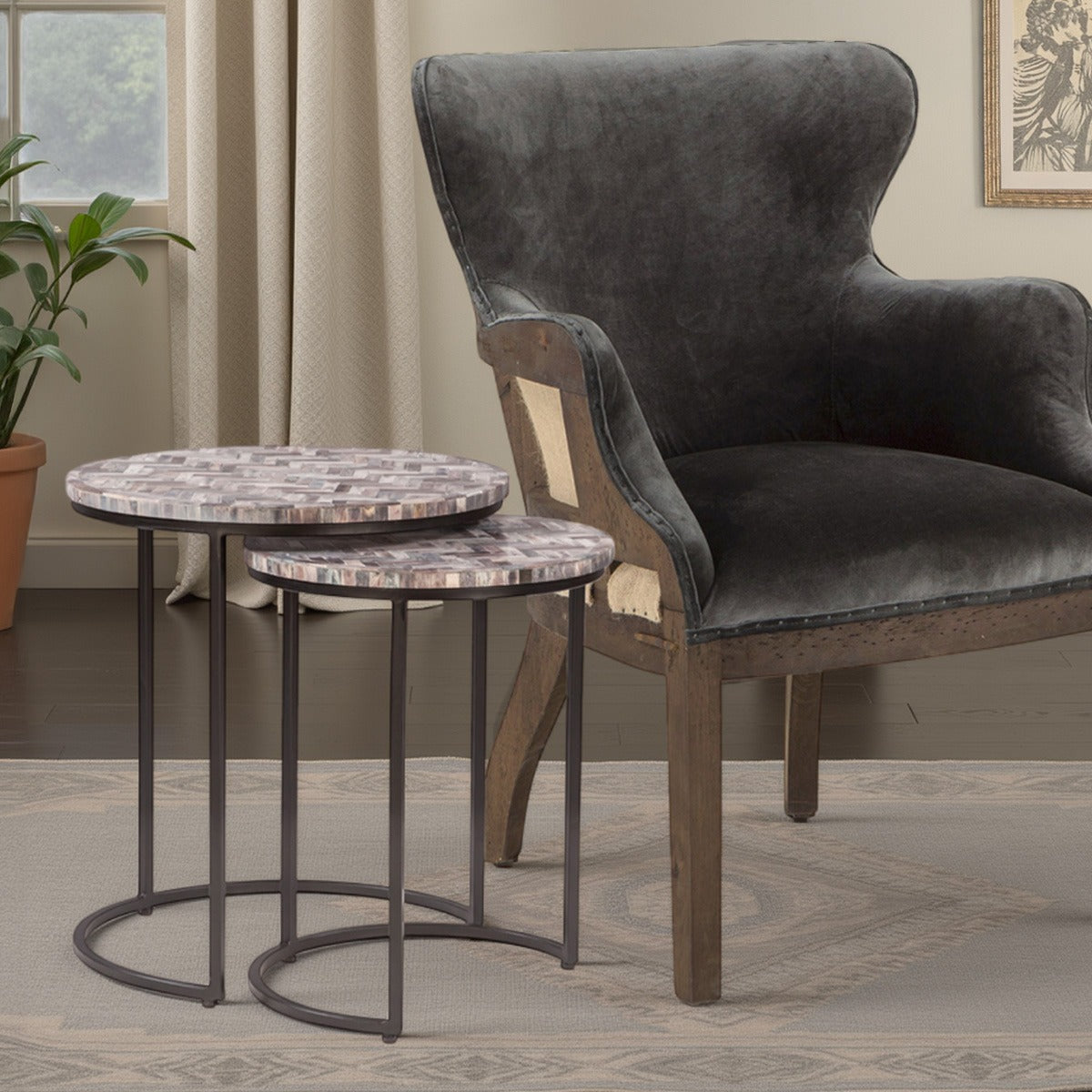 Calico 20" Nesting Tables in Chevron Pattern, Set 2 by Home Trends & Design at Eve Furniture