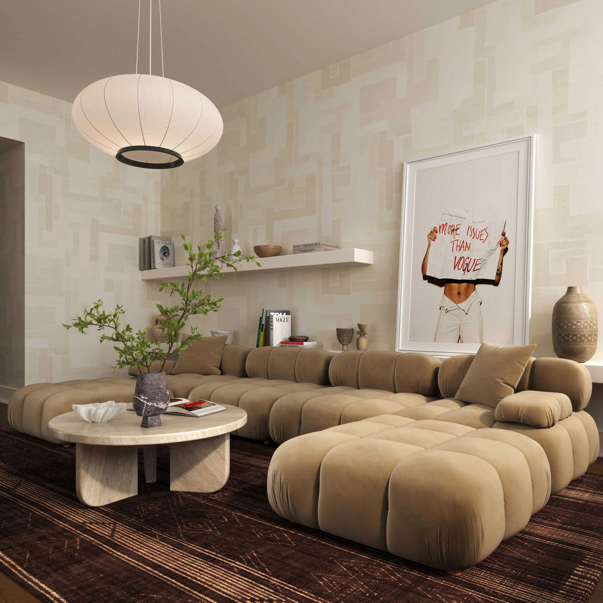 Calliope Cafe Au Lait Performance Velvet Modular Armless Chair by TOV Furniture at Eve Furniture