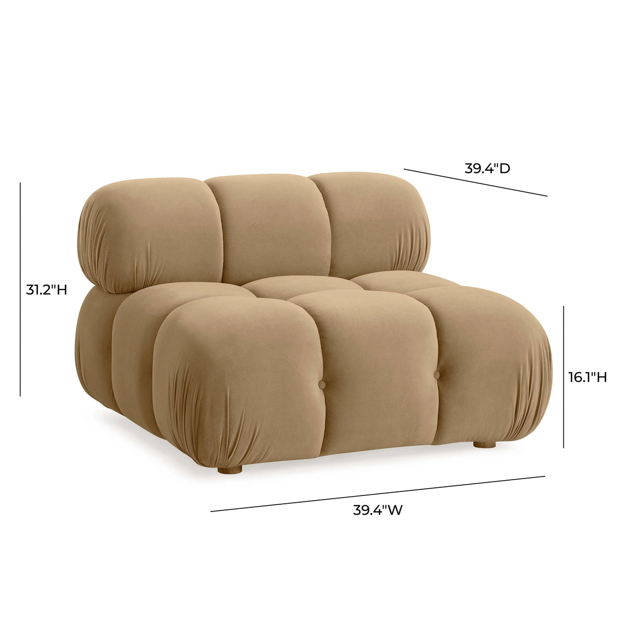 Calliope Cafe Au Lait Performance Velvet Modular Armless Chair by TOV Furniture at Eve Furniture