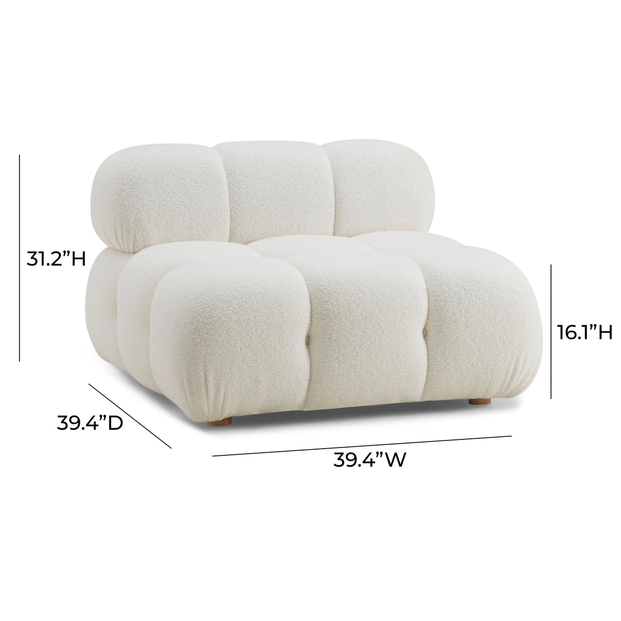 Calliope Cream Vegan Shearling Modular Armless Chair by TOV Furniture at Eve Furniture