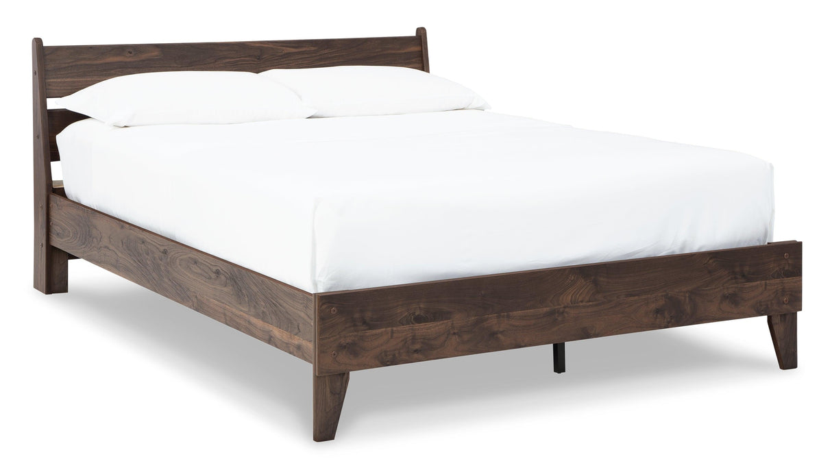Calverson Queen Platform Bed with 2 Nightstands in Mocha by Ashley at Eve Furniture