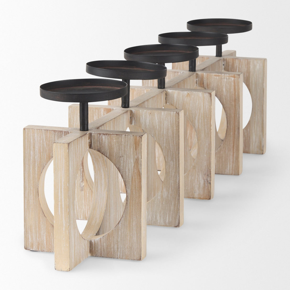 Cambie 29.0L x 6.0W x 9.0H Natural Wood W/Black Metal Candle Holders by Mercana at Eve Furniture
