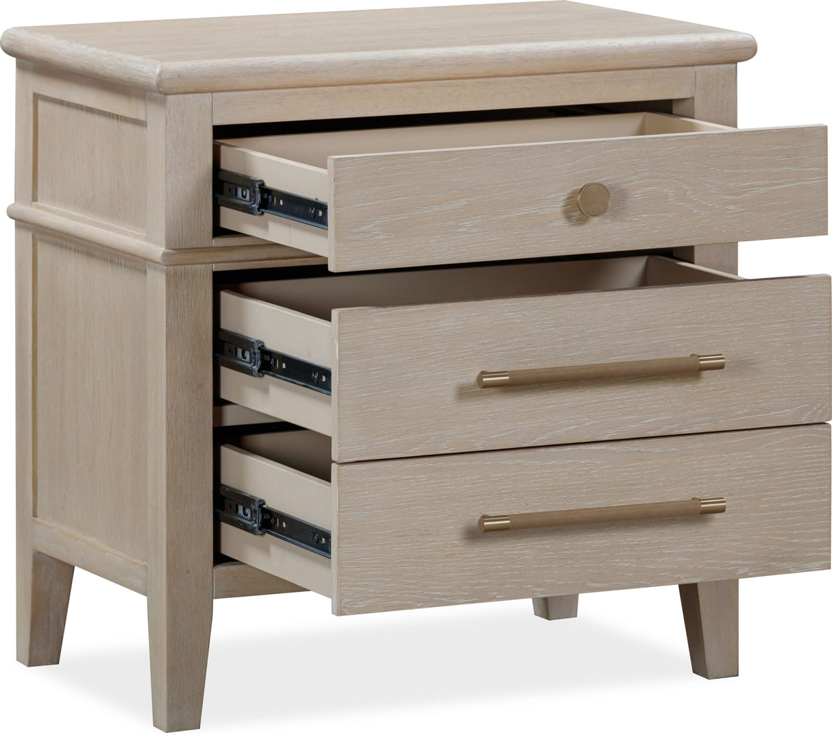 Camden Chai Three Drawer Oak Wood Nightstand by Modus Furniture at Eve Furniture