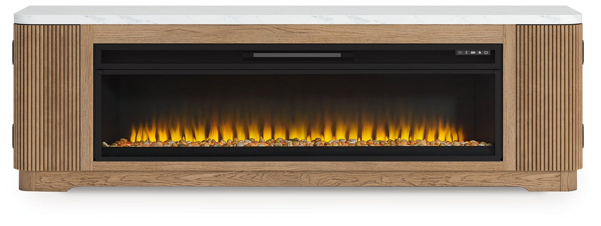 Camdill Light Brown 80" TV Stand with Electric Fireplace by Ashley at Eve Furniture