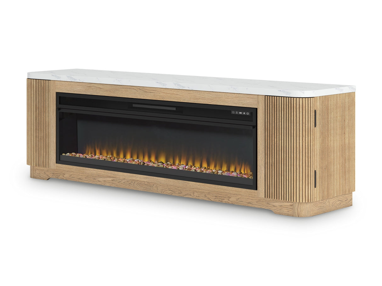 Camdill Light Brown 80" TV Stand with Electric Fireplace by Ashley at Eve Furniture