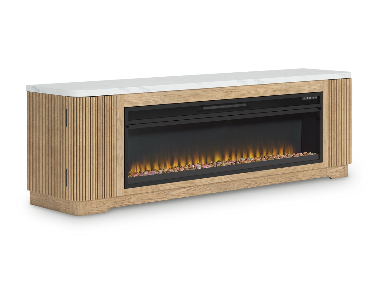 Camdill Light Brown 80" TV Stand with Electric Fireplace by Ashley at Eve Furniture