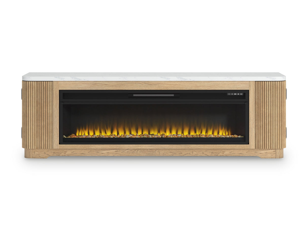 Camdill Light Brown 80" TV Stand with Electric Fireplace by Ashley at Eve Furniture