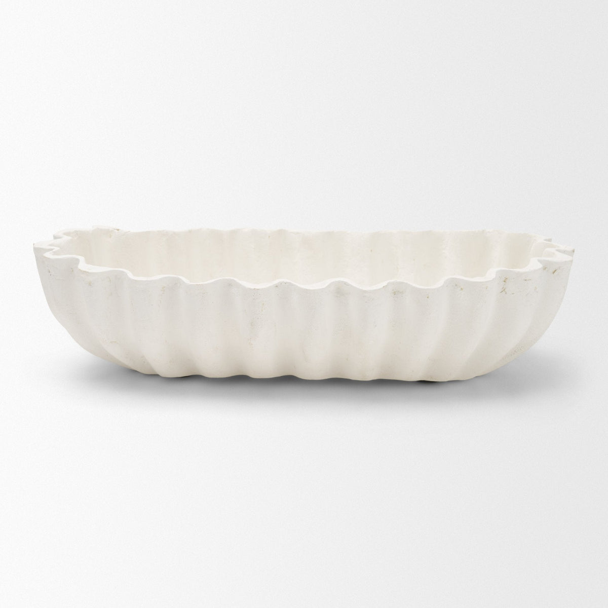 Camelia Large Fluted White Paper Mache Round Centerpiece Bowl by Mercana at Eve Furniture