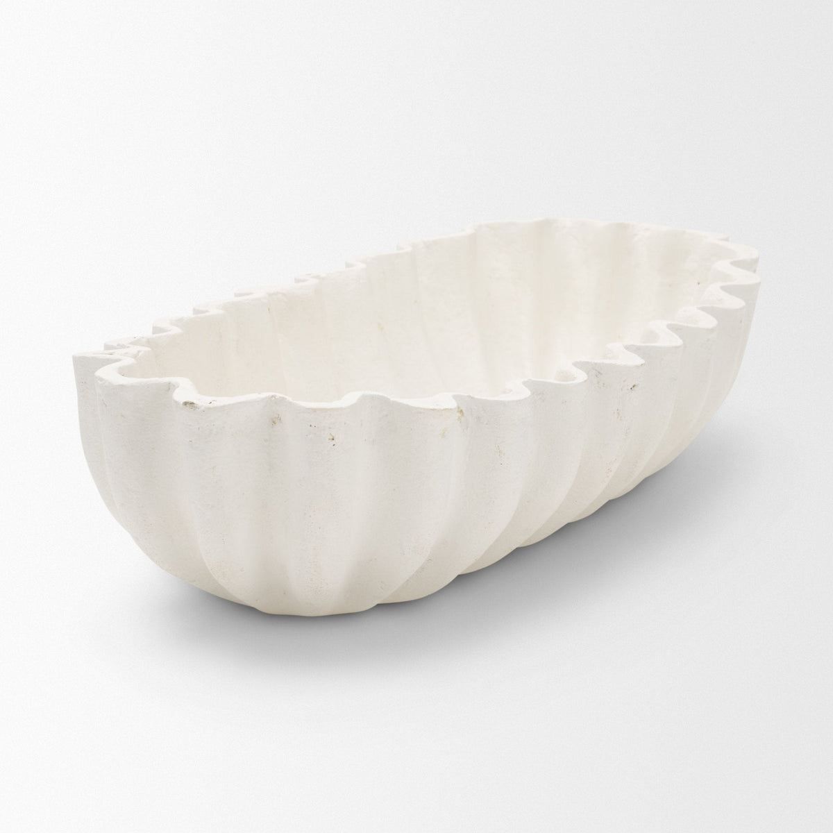 Camelia Large Fluted White Paper Mache Round Centerpiece Bowl by Mercana at Eve Furniture