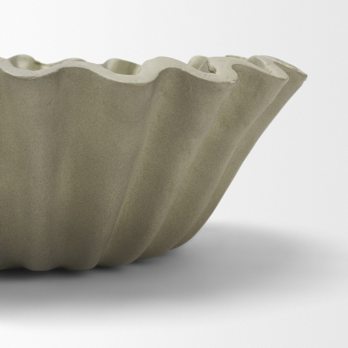 Camelia Small Fluted Sage Green Paper Mache Round Centerpiece Bowl by Mercana at Eve Furniture