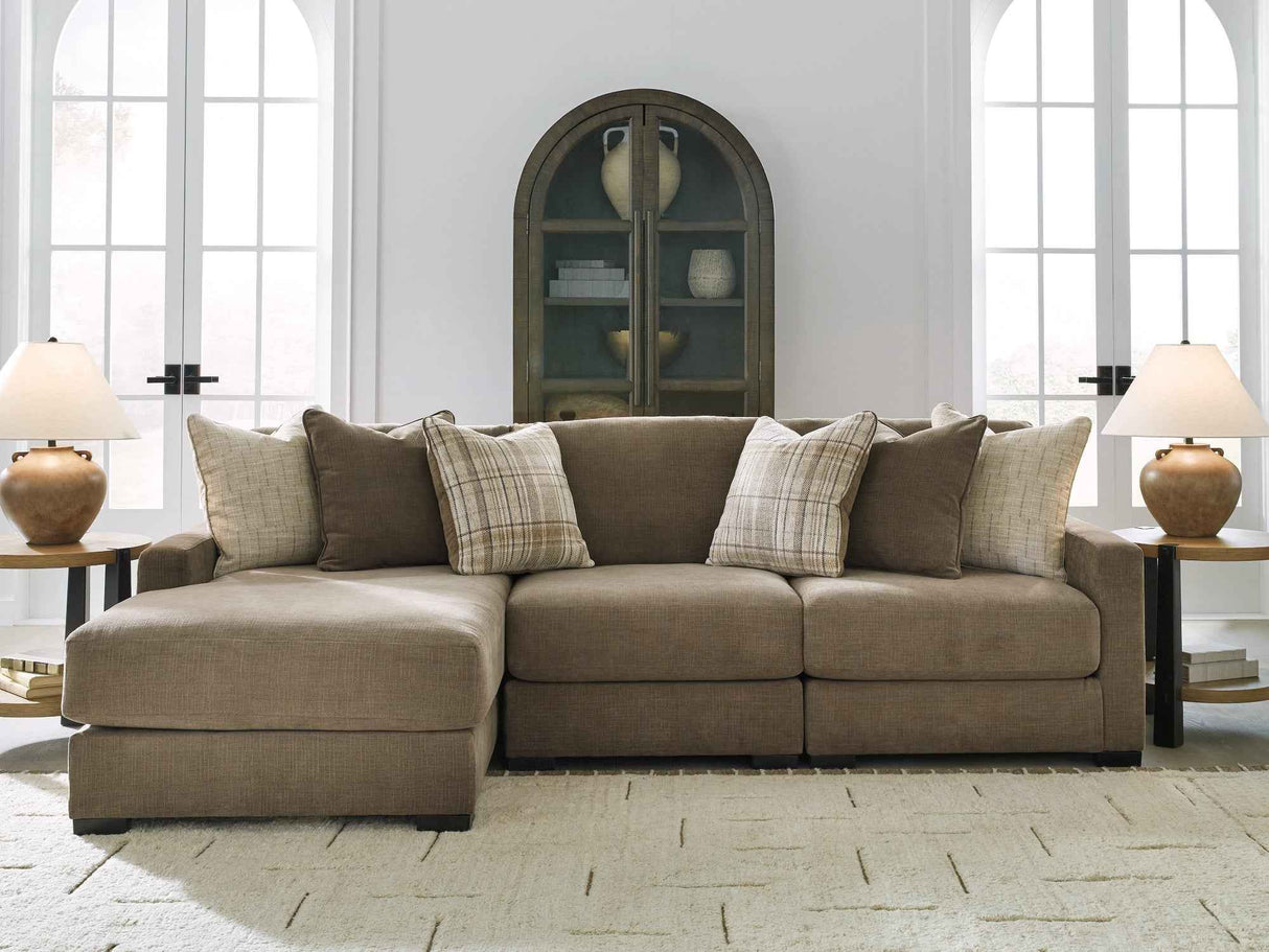 Camellia-Court Coffee 3-Piece LAF Sectional with Chaise