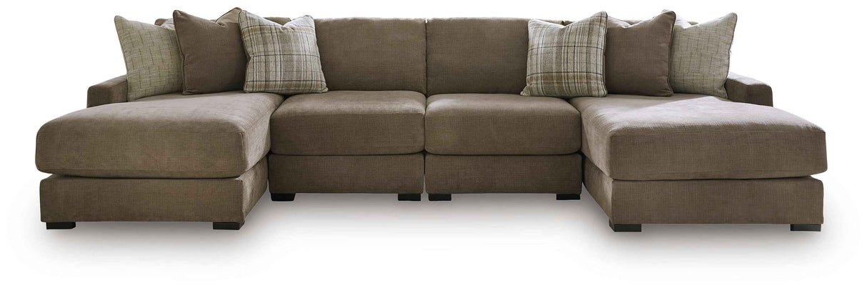 Camellia-Court Coffee 4-Piece Double Chaise Sectional