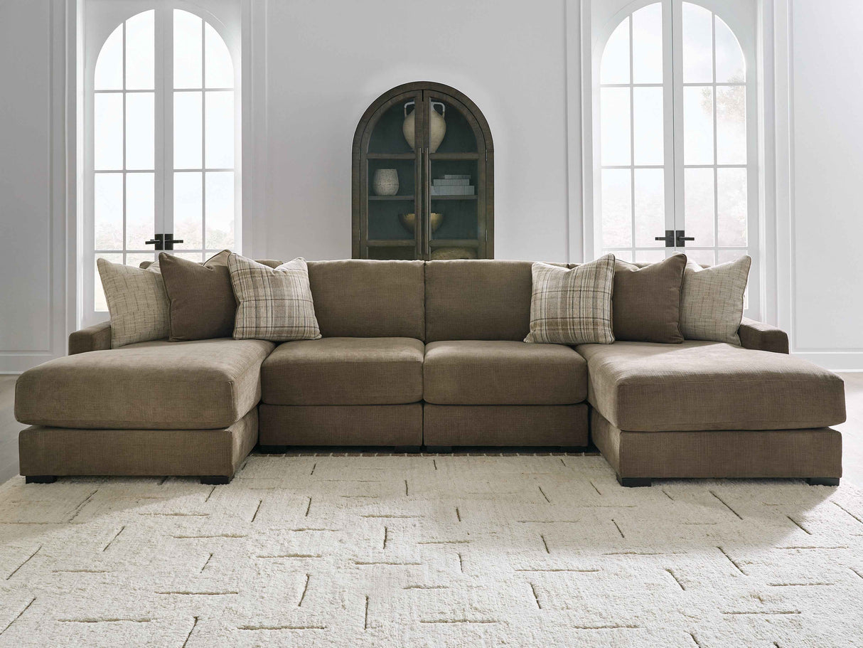 Camellia-Court Coffee 4-Piece Double Chaise Sectional
