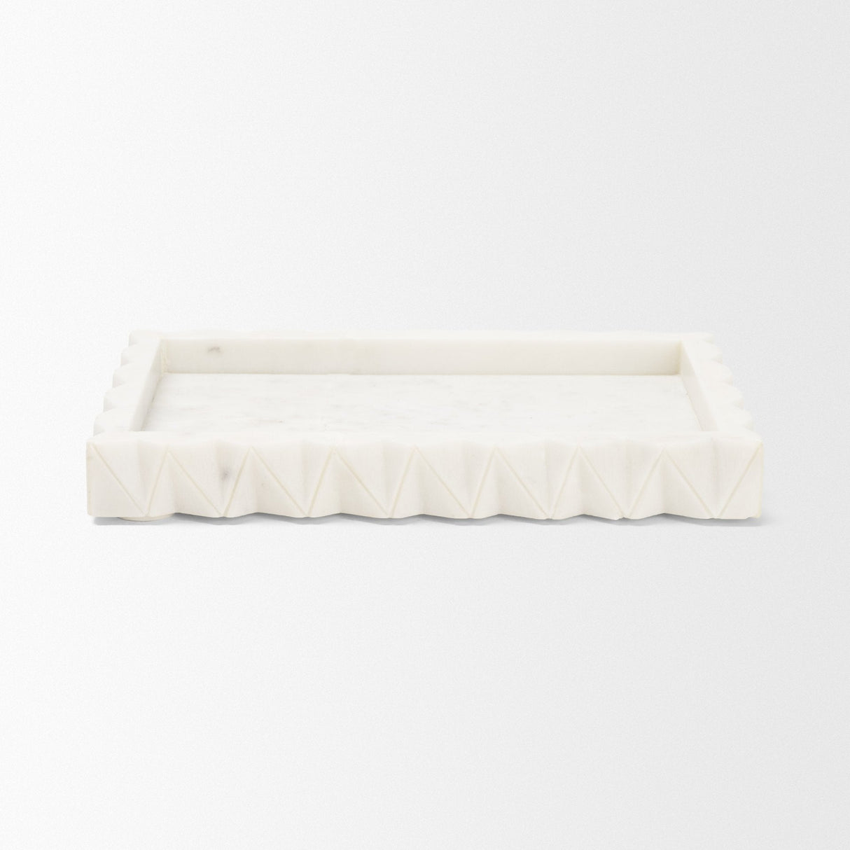 Camellia Rectangular White Marble Scalloped Tray by Mercana at Eve Furniture