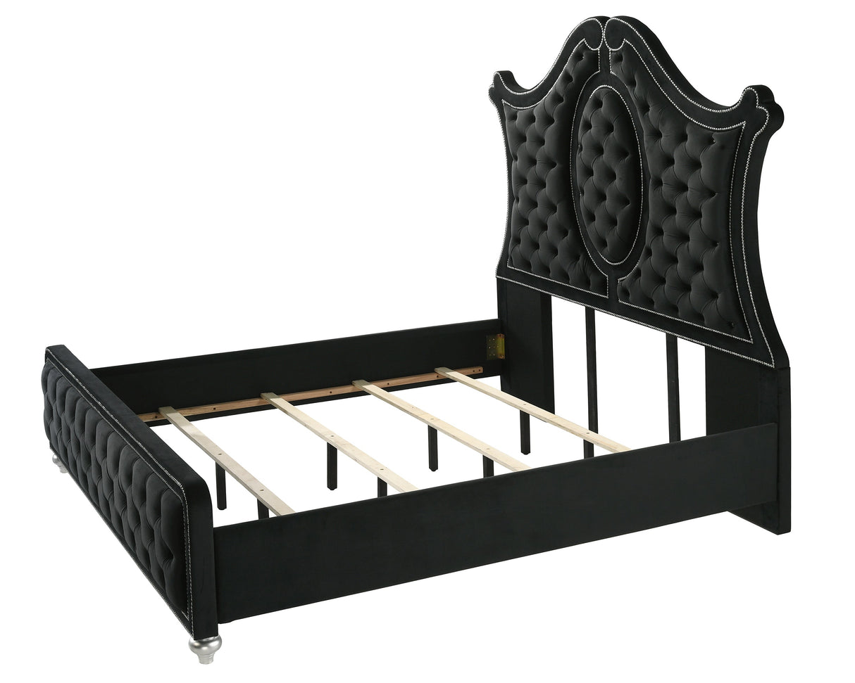 Cameo Black King Upholstered Panel Bed by Crown Mark at Eve Furniture