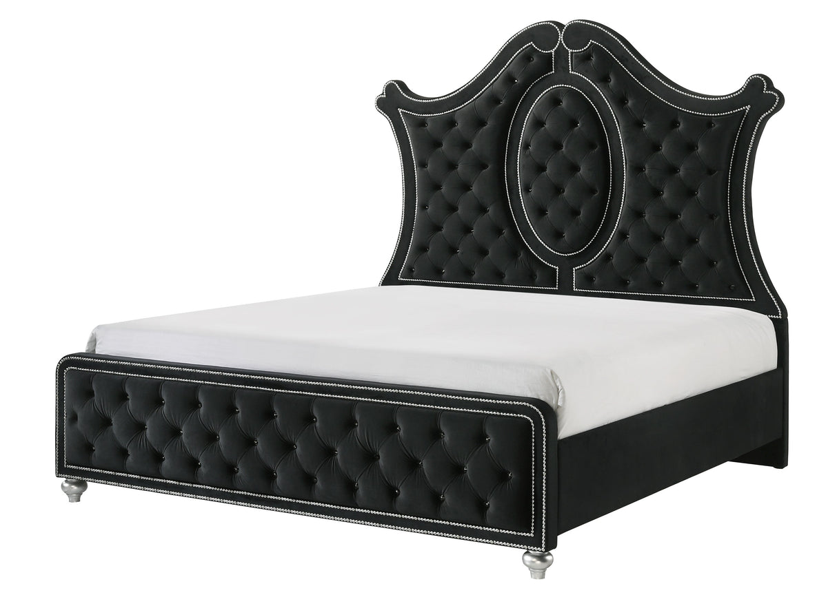 Cameo Black King Upholstered Panel Bed by Crown Mark at Eve Furniture