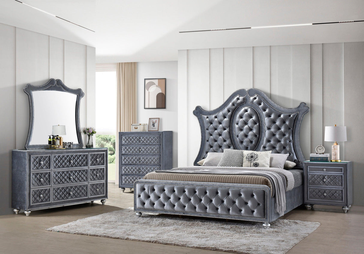 Cameo Gray Upholstered Panel Bedroom Set by Crown Mark at Eve Furniture