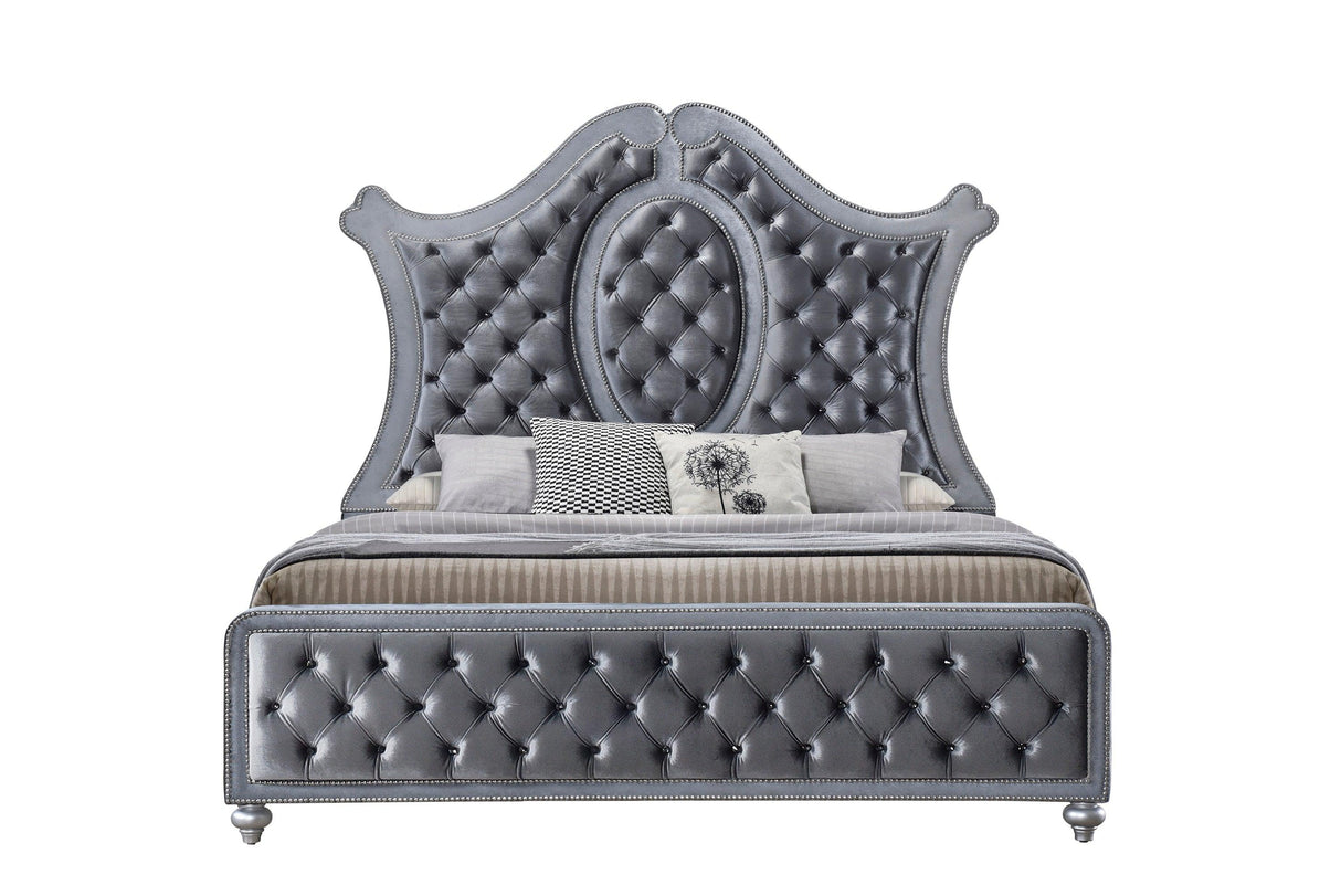 Cameo Gray Queen Upholstered Panel Bed by Crown Mark at Eve Furniture