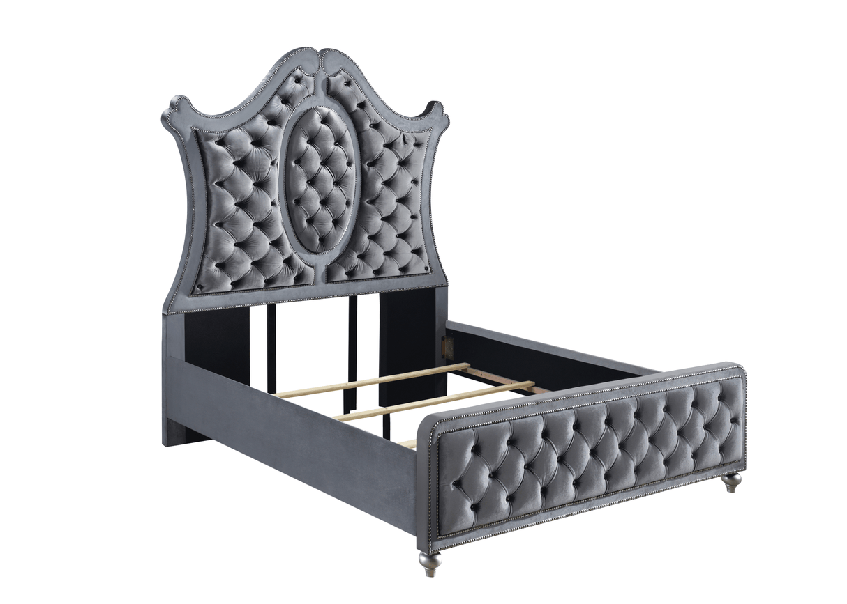 Cameo Gray Queen Upholstered Panel Bed by Crown Mark at Eve Furniture