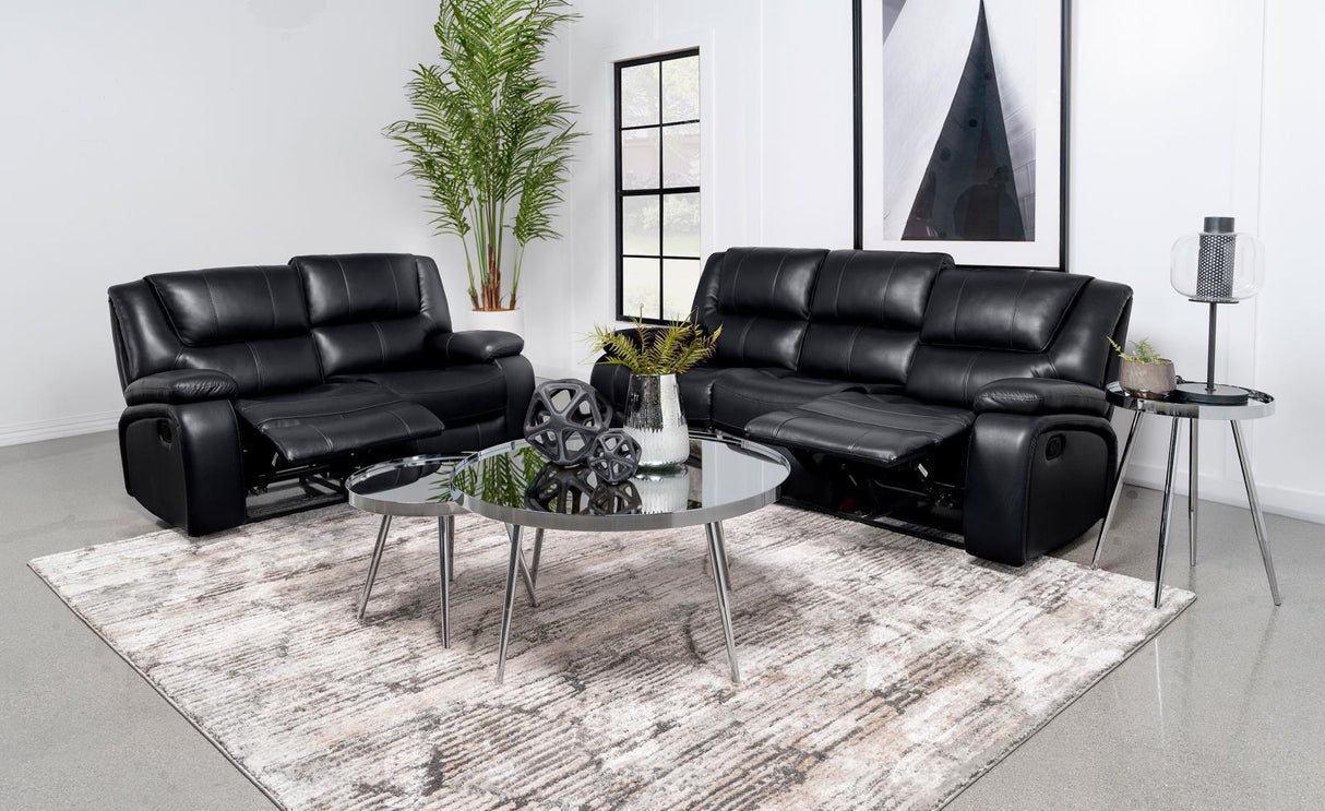 Camila Black 2-piece Upholstered Motion Reclining Sofa Set by Coaster at Eve Furniture