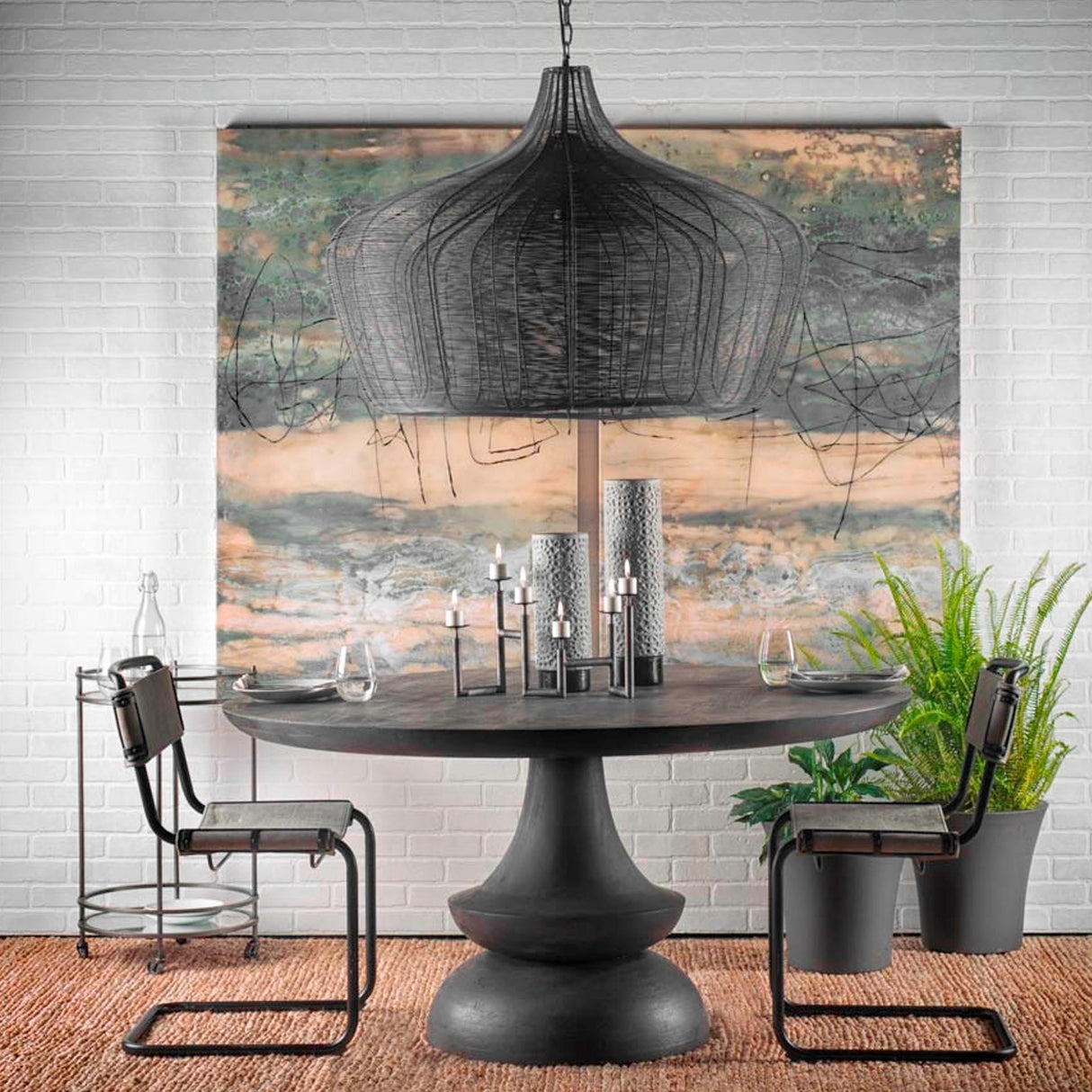Camila Black Metal Mesh-Style Four Bulb Chandelier by Mercana at Eve Furniture