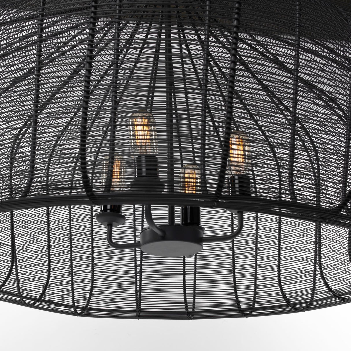 Camila Black Metal Mesh-Style Four Bulb Chandelier by Mercana at Eve Furniture