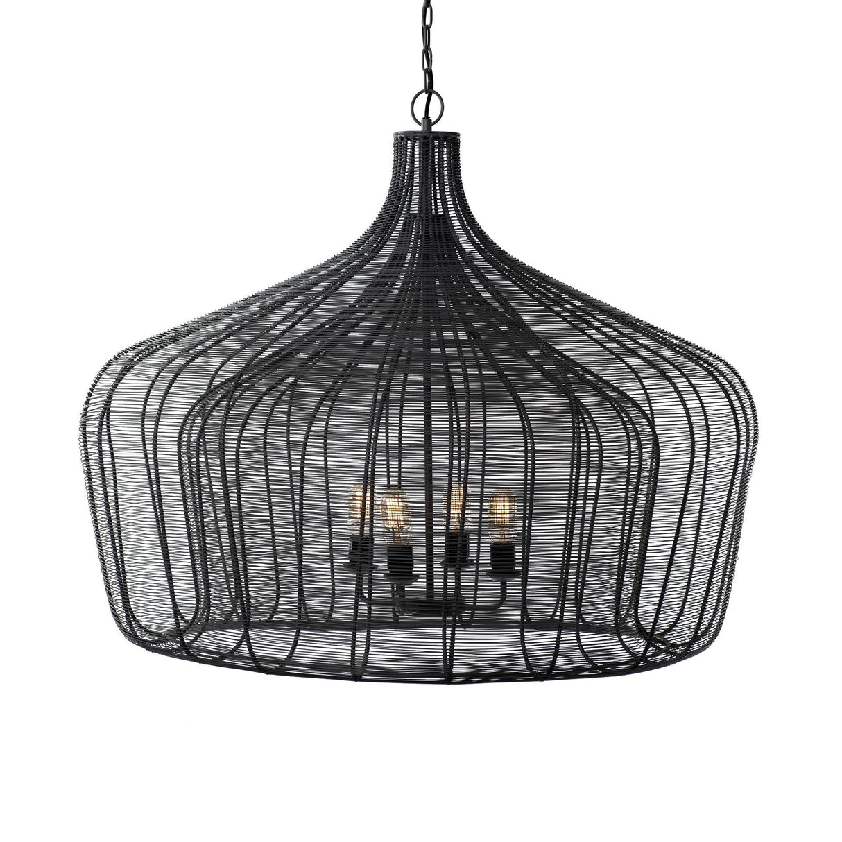 Camila Black Metal Mesh-Style Four Bulb Chandelier by Mercana at Eve Furniture