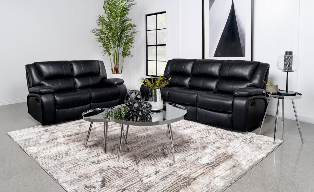 Camila Black Upholstered Manual Reclining Living Room Set by Coaster at Eve Furniture