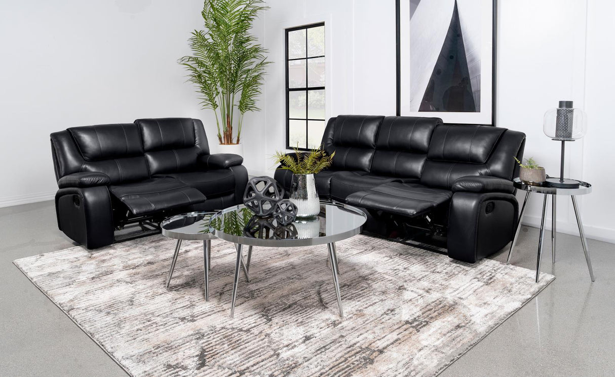 Camila Black Upholstered Manual Reclining Living Room Set by Coaster at Eve Furniture