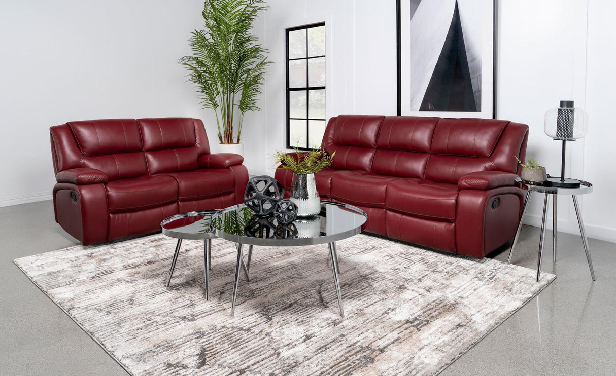 Camila Red Faux Leather 2-piece Upholstered Reclining Sofa Set by Coaster at Eve Furniture