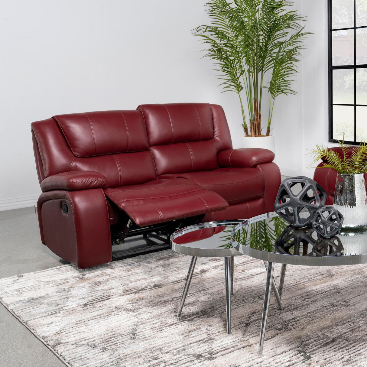 Camila Red Faux Leather Upholstered Motion Reclining Loveseat by Coaster at Eve Furniture