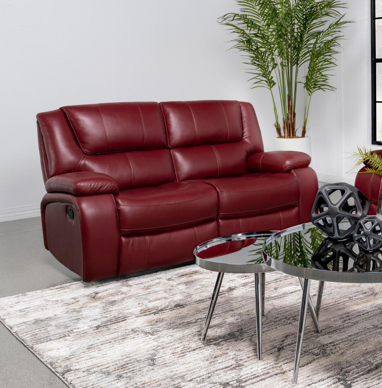 Camila Red Faux Leather Upholstered Motion Reclining Loveseat by Coaster at Eve Furniture