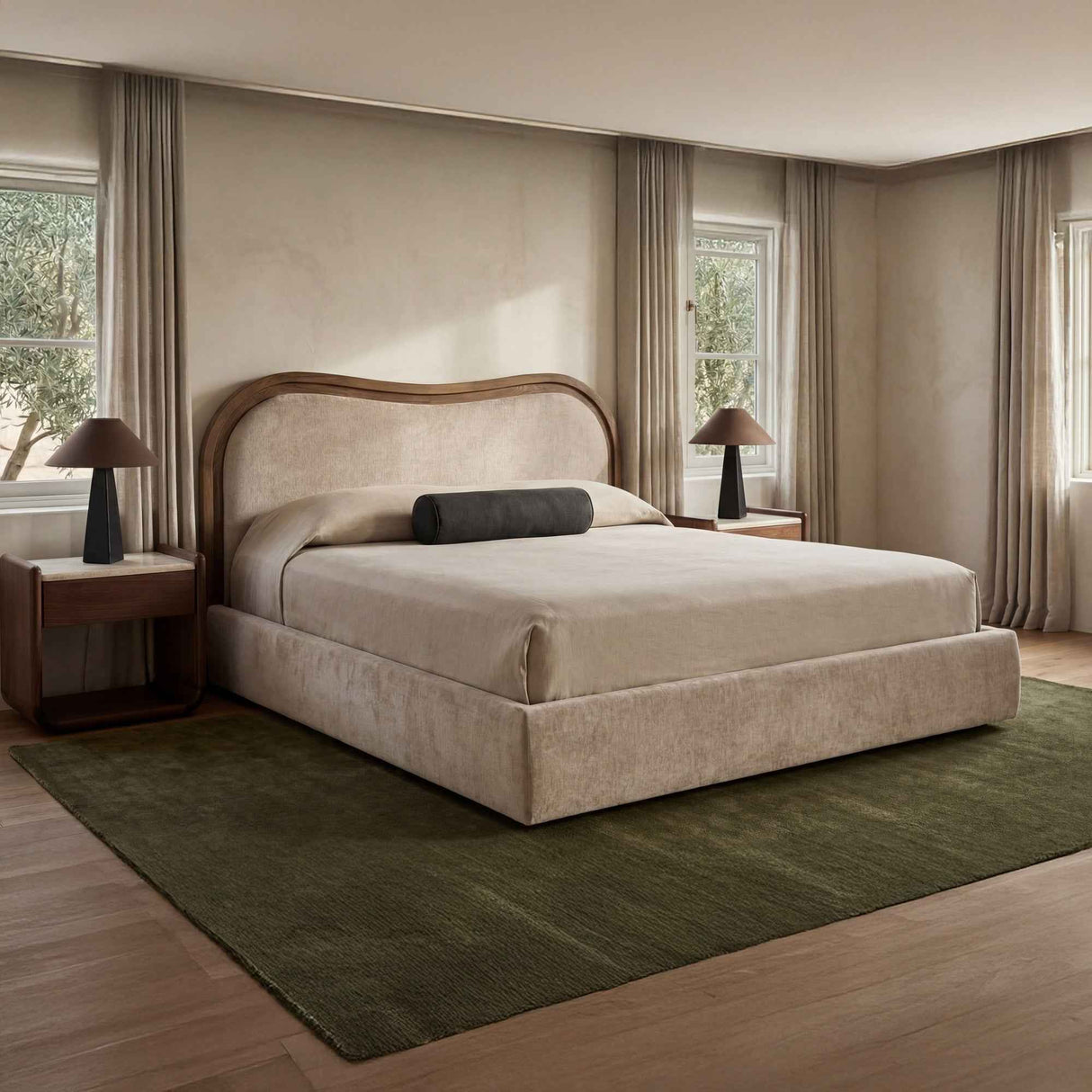 Camilla Oat/Dark Brown Queen Bed by Moe's Home at Eve Furniture