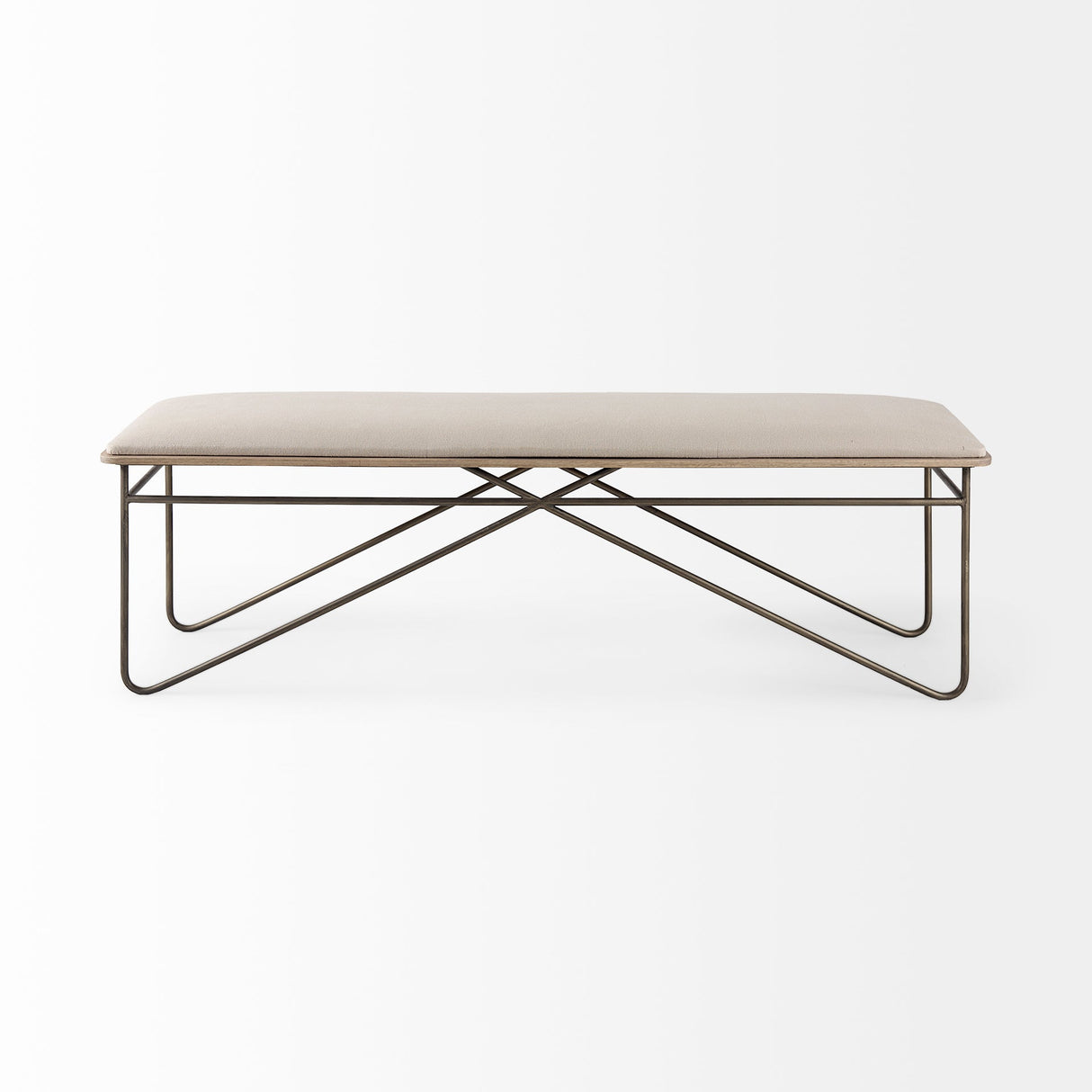 Camille 55.5L x 16.0W x 17.0H Cream Fabric Seat W/ Metal Frame Bench by Mercana at Eve Furniture