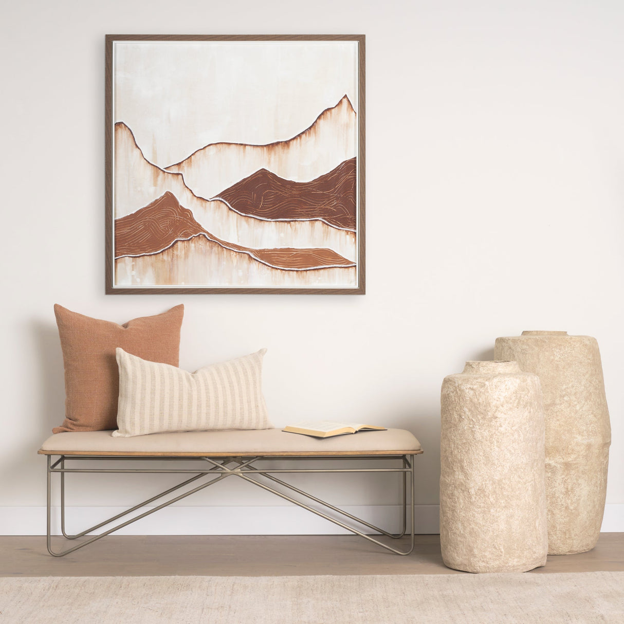 Camille 55.5L x 16.0W x 17.0H Cream Fabric Seat W/ Metal Frame Bench by Mercana at Eve Furniture