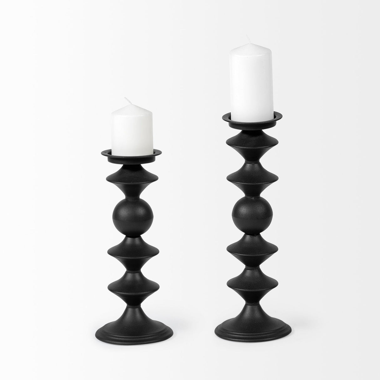 Candelero II Large Black Metal Grooved Table Candle Holder by Mercana at Eve Furniture