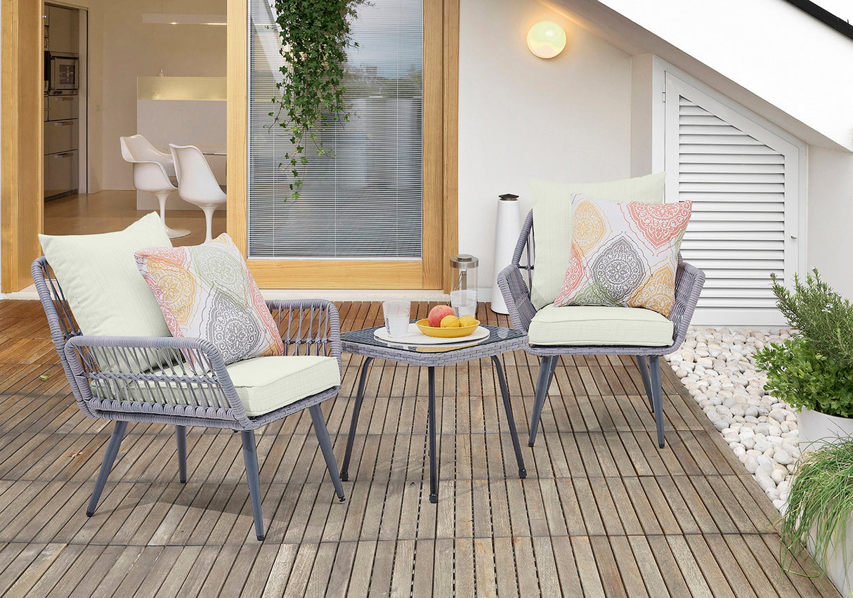 Cannes Patio 2-Person Seating Group with End Table with Cream Cushions by Manhattan Comfort at Eve Furniture