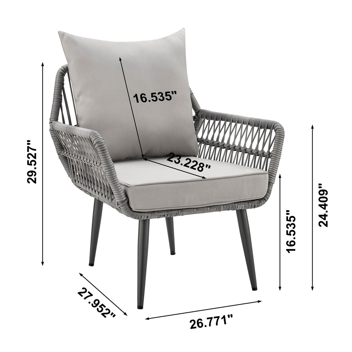Cannes Patio 2-Person Seating Group with End Table with Grey Cushions by Manhattan Comfort at Eve Furniture